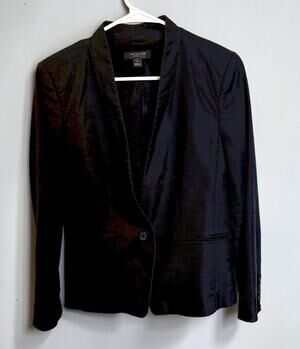 Ann Taylor Petite Black Blazer 8P Poly Rayon Stretch Suiting Office Siren